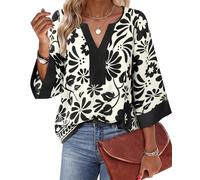 Vafoly Damenblusen mit 3/4-Ärmeln V-Ausschnitt im Bohemian-Stil Tunika-Oberteile Schwarz Leopard M