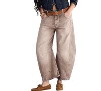 VAGDIGO Damen Barrel Jeans Mid Rise Loose Jeans Baggy Ankle Denim Pants, A# Braun, 38