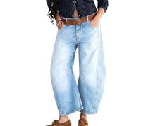 VAGDIGO Damen Barrel Jeans Mid Rise Loose Jeans Baggy Ankle Denim Pants, A# Hellblau, 48