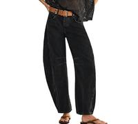 VAGDIGO Damen Barrel Jeans Mid Rise Loose Jeans Baggy Ankle Denim Pants, A# Schwarz, 38