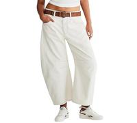 VAGDIGO Damen Barrel Jeans Mid Rise Loose Jeans Baggy Ankle Denim Pants, A# Weiß, 42