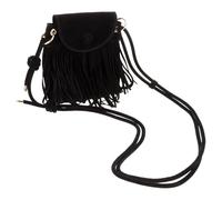 Vaguelly Quasten Schultertasche für Damen im Retro Stil, handliche Umhängetasche 21x18x4 cm aus schwarzem Kunstleder mit dekorativen Fransen, geeignet für Freizeit und Party