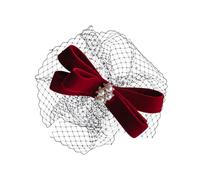 Vaguelly Roter Kopfschmuck mit Schleife aus Netzgarn Brautschleier Haarschmuck für Hochzeit und Party