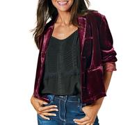 VaiKanhai Damen Mantel Flieder Women's Velvet Long Sleeve Notched Lapel Button Front Tailored Cardigan Suit Jacket C Und A Online Shop (Red, XL)