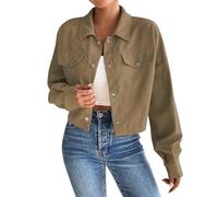 VaiKanhai Damen Mantel Weis Women's Fashion Cropped Shacket Button Down Corduroy Shacket Jackets Casual Plaid Long Sleeve Crop Jackets Tops Dirndl Oberteil (Khaki, S)
