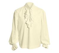 VaiKanhai Piratenhemd Herren Langarm Einfarbig, Fischerhemd Vintage Steampunk Herrenhemd, Knopfleiste Performance Cosplay Kostüm Revers Rüschenhemd Retro Freizeithemd Regular Fit
