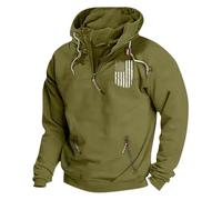 VaiKanhai Schwarzes Hoodie Winter 2D Printed Personalized Retro National Flag Casual Fashion Multi Pocket Half Zip Hooded Sweatshirt Wolf Kapuzenjacke (AG, XL)