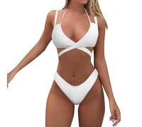 VaiKanhai Uhr Armband Sexy Bikini für Damen, Bedruckt, geteilter Badeanzug, hoher Taillen-Badeanzug, Strandanzug Reiten Herren (White, S)