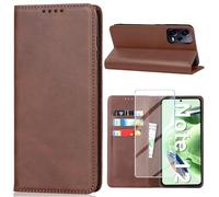 Vaki Handyhülle für Xiaomi Redmi Note 12 Hülle mit Schutzfolie, Schutzhülle Note 12 Leder Wallet Kartenfach Standfunktion Klapphülle für Xiaomi Note 12 Case Cover Klappbar (Braun)