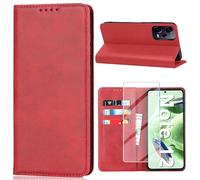Vaki Handyhülle für Xiaomi Redmi Note 12 Hülle mit Schutzfolie, Schutzhülle Note 12 Leder Wallet Kartenfach Standfunktion Klapphülle für Xiaomi Note 12 Case Cover Klappbar (Rot)