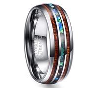 Vakki 8mm Abalone Muschel Ring mit Hawaii Koa Holz Herren Silber Wolfram Ring Paarring Partnerring Modeschmuck Größe 54.4(17.3)