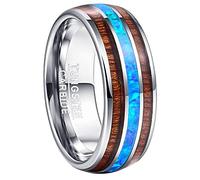 Vakki 8mm Opal Ring mit Hawaii Koa Holz Herren Silber Wolfram Ring Paarring Partnerring Modeschmuck Größe 54.4(17.3)