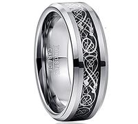 Vakki 8mm Wolframcarbid-Ringe mit Silberner Keltischer Drache und Schwarze Karbonfaser Hochzeitsring Ewigkeitsring Innenring Hochpoliert Größe 58(18.5)