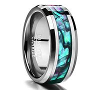 Vakki Silber Wolframcarbid Eheringe mit Abalone Muschel Herren Damen 8mm Kuppel Partnerringe Verlobungsringe Paarring Größe 54.4(17.3)