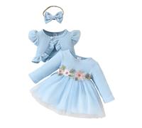 Valcatch Baby Mädchen Kleid und Strickjacke Set Langarm Tutu Kleid und Rüsche Achselzucken mit Schleife Stirnband Säugling Mädchen Mode Herbst Outfits 3M-3J