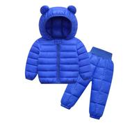 Valcatch Kleinkind Baby Junge Mädchen 2 Stück Schneeanzug Puffer Kapuzenjacke und elastische hohe Taille Daunen Schneehose Set Winter Warme Bärenohr Outfits für kleine Kinder 6M-5J