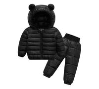 Valcatch Kleinkind Baby Junge Mädchen 2 Stück Schneeanzug Puffer Kapuzenjacke und elastische hohe Taille Daunen Schneehose Set Winter Warme Bärenohr Outfits für kleine Kinder 6M-5J