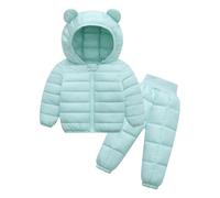 Valcatch Kleinkind Baby Junge Mädchen 2 Stück Schneeanzug Puffer Kapuzenjacke und elastische hohe Taille Daunen Schneehose Set Winter Warme Bärenohr Outfits für kleine Kinder 6M-5J