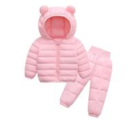 Valcatch Kleinkind Baby Junge Mädchen 2 Stück Schneeanzug Puffer Kapuzenjacke und elastische hohe Taille Daunen Schneehose Set Winter Warme Bärenohr Outfits für kleine Kinder 6M-5J