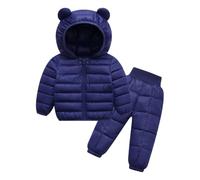 Valcatch Kleinkind Baby Junge Mädchen 2 Stück Schneeanzug Puffer Kapuzenjacke und elastische hohe Taille Daunen Schneehose Set Winter Warme Bärenohr Outfits für kleine Kinder 6M-5J