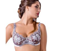 VALEA Luxuriöser Balconete-BH, weicher BH, Spitze, verstellbare Träger, Kollektion Alicante, Milch / Blau, 85D