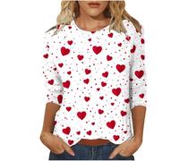 Valentinstag Damen Tops - Herz Druck Top Rundhals Casual T Shirts 3/4 Ärmel Basic Tops Sommer Damen Tuniken zum Tragen mit Leggings Basics T-Shirt Valentinstag Mode Kleidung Tops, Hot Pink1, XXL