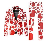 Valentinstag Party Kostüm Herren 2-teiliger Slim Fit Herrenanzug mit Hose Herz Druck Anzüge für Männer Lustige Elegante Valentinstag Party Outfits mit Taschen Rot Festliche Anzüge für Dating XXL
