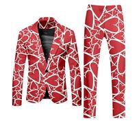 Valentinstag Party Kostüm Herren 2-teiliger Slim Fit Herrenanzug mit Hose Herz Druck Anzüge für Männer Lustige Elegante Valentinstag Party Outfits mit Taschen Rot Festliche Anzüge für Dating XXL