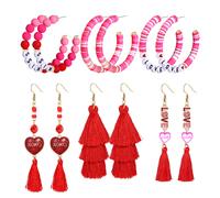 Valentinstags-Ohrringe f r Damen, 6/9 Paar Valentinstags-Herz-Ohrring-Set, rote XO XO LOVE-Quaste, lange baumelnde Ohrringe, handgefertigte rosa