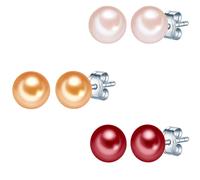 Valero Pearls 3-er Set Ohrstecker Sterling Silber Süßwasser-Zuchtperlen pink rosa orange 6,5 mm Damen