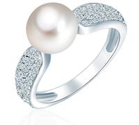 Ring Sterling Silber Süßwasser-Zuchtperle weiß Zirkonia weiß 52