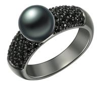 Ring Sterling Silber geschwärzt Süßwasser-Zuchtperle pfauenblau Zirkonia schwarz 54