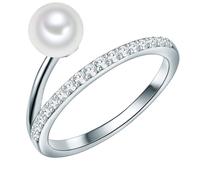 Valero Pearls Damen Ring 925/- Sterling Silber | rhodiniert, Perlenring, Zirkonia, weiß, Süßwasser-Zuchtperle, ca. 6,0 - 7,0 mm, weiß, rund