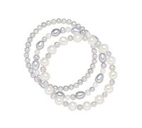 Valero Pearls Damen-Armbänder 3er Set Hochwertige Süßwasser-Zuchtperlen | Perlenarmbänder,Perlengröße 5-8mm,Oval,weiß,silbergrau,Perlenschmuck,Damenarmband mit echten Perlen,elastisch,19cm,Armschmuck