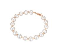 Valero Pearls Damen Armband 925/- Sterling Silber roségold | rosévergoldet 14 Karat, Perlenarmband, Süßwasser-Zuchtperle, ca. 8,0 - 8,5 mm, weiß, potato, Karabinerverschluss