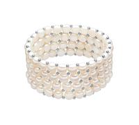 Valero Pearls Damen-Armband elastisch Süßwasser-Zuchtperlen in ca. 6 mm Button weiß 925 Sterling Silber 19 cm - Perlenarmband mit echten Perlen weiss