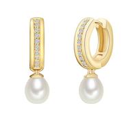 Valero Pearls Damen Creolen aus 925/- Sterling Silber gelbvergoldet Süßwasser-Zuchtperlen weiß Zirkonia weiß 60925044