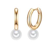 Valero Pearls Damen-Creolen Sterling Silber 925 gelbvergoldet Süßwasser-Zuchtperlen weiß - Ohrhänger für Frauen in Gelbgold-Farben mit Süßwasser-perle