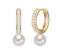 Valero Pearls Damen-Creolen Sterling Silber 925 gelbvergoldet Süßwasser-Zuchtperlen Zirkonia weiß - Ohrhänger für Frauen in Gelbgold-Farben