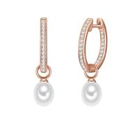Valero Pearls Damen-Creolen Sterling Silber 925 rosévergoldet Süßwasser-Zuchtperlen weiß - Ohrhänger für Frauen in Roségold-Farben mit Süßwasser-perle