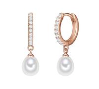 Valero Pearls Damen-Creolen Sterling Silber 925 rosévergoldet Süßwasser-Zuchtperlen weiß - Ohrhänger für Frauen in Roségold-Farben mit Süßwasser-perle