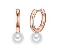 Valero Pearls Damen-Creolen Sterling Silber 925 rosévergoldet Süßwasser-Zuchtperlen weiß - Ohrhänger für Frauen in Roségold-Farben mit Süßwasser-perle