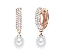 Valero Pearls Damen-Creolen Sterling Silber 925 rosévergoldet Süßwasser-Zuchtperlen weiß - Ohrhänger für Frauen in Roségold-Farben mit Süßwasser-perle