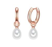 Valero Pearls Damen-Creolen Sterling Silber 925 rosévergoldet Süßwasser-Zuchtperlen weiß - Ohrhänger für Frauen in Roségold-Farben mit Süßwasser-perle