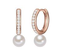 Valero Pearls Damen-Creolen Sterling Silber 925 rosévergoldet Süßwasser-Zuchtperlen Zirkonia weiß - Ohrhänger für Frauen