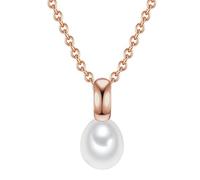 Valero Pearls Damen Halskette 925/- Sterling Silber rosévergoldet Süßwasser-Zuchtperle 7-8 mm Tropfenform Weiß Silberhalskette Roségold Perlenanhänger