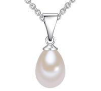 Valero Pearls Damen Halskette mit Anhänger 925/- Sterling Silber Süßwasser-Zuchtperlen Weiß 8-9 mm Tropfenform - Silberhalskette mit Perlenanhänger