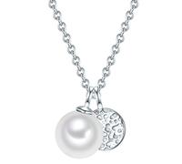 Valero Pearls Damen Kette 925/- Sterling Silber | rhodiniert, Ankerkette, Süßwasser-Zuchtperle, ca. 7,0 - 8,0 mm, weiß, rund, Federring