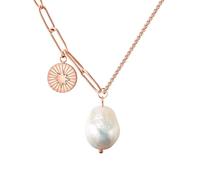Valero Pearls Damen Kette aus Edelstahl rosévergoldet mit Barock Süßwasser-Zuchtperle 10 mm weiß - Edelstahlhalskette Rosegold mit Perle und Stern