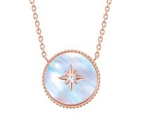 Valero Pearls Damen Kette aus Edelstahl rosévergoldet mit Preciosa-Kristall und Perlmutt Plättchen weiß Stern - Edelstahlhalskette Rosegold